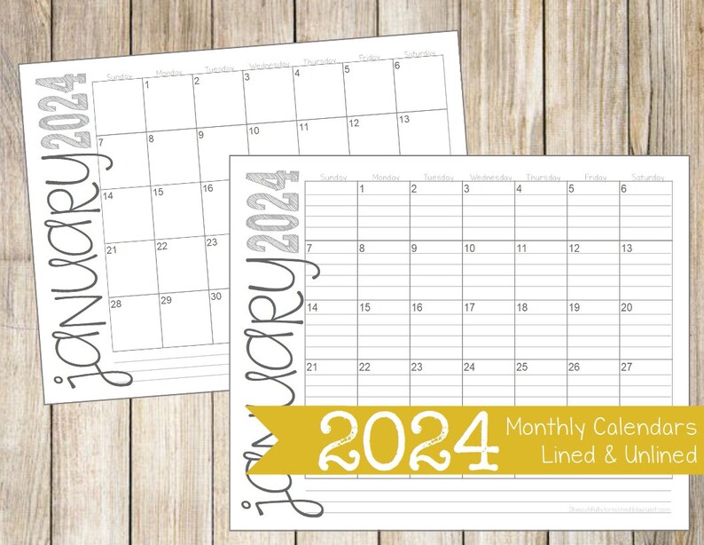 2024 Lined & Unlined Monthly Calendars 8.5x11 LANDSCAPE Etsy