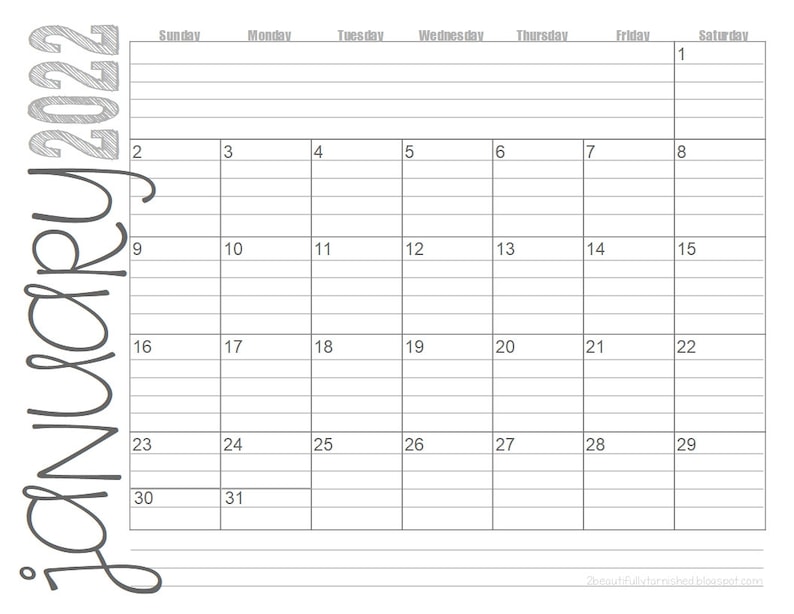 2022 Lined Monthly Calendars 8.5x11 LANDSCAPE Jan Dec Etsy