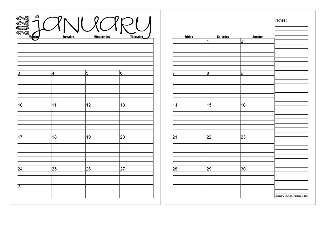 2022 monday start 2 page lined monthly calendars 85x11 etsy