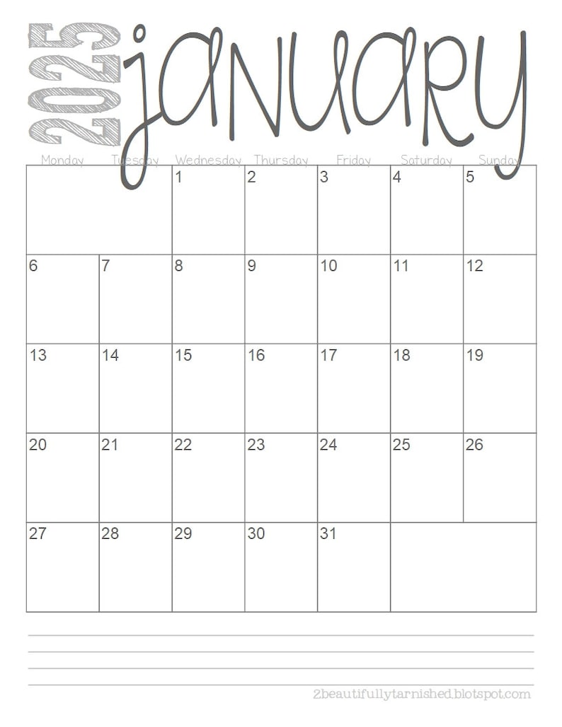 2025 Monday Start Lined & Unlined Monthly Calendars 8.5x11 - Etsy