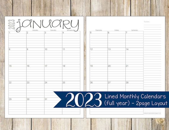 2023 Monthly 2-page Lined Calendars 8.5x11 Jan Dec | Etsy UK