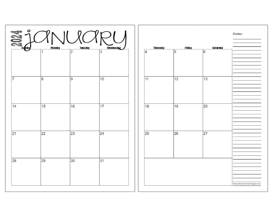 2024 Monthly 2-page Lined & Unlined Calendars 8.5x11 Jan - Etsy