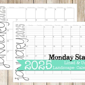 2025 Monday Start - Lined & Unlined Monthly Calendars | 8.5x11 ...