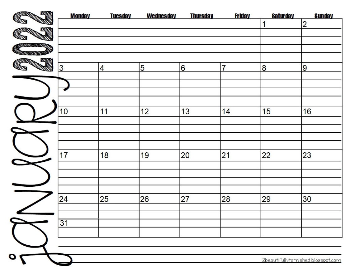 2022 monday start lined monthly calendars 85x11 landscape etsy