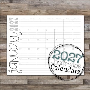 May include: A printable calendar for January 2027 in landscape format. The calendar has a simple design with a gray border and black text. The text "January 2027" is written vertically on the left side of the calendar. The calendar is labeled with the days of the week and the numbers 1 through 31.