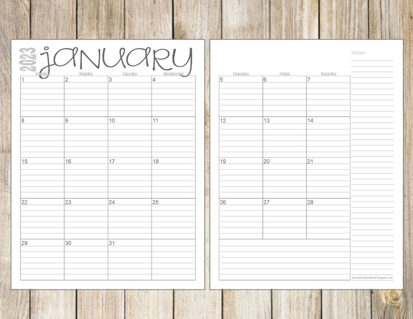 2023 Monthly 2-Page Lined Calendars 8.5x11 Jan Dec - Etsy España