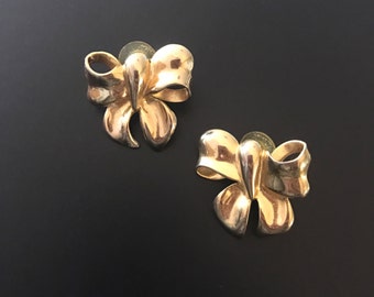 Vintage Gold Tone Bow Earrings