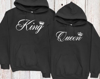 King and Queen Hoodies, king and queen shirts, King and Queen Sweaters, couples shirts, his and hers, wifey shirt and hubby shirt, weddings