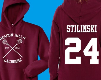Felpa con cappuccio Teen Wolf, Felpa con cappuccio Beacon Hills Lacrosse, Stilinski 24, Felpa con cappuccio Teen Wolf taglie S - 4XL - Lahey, McCall, Hale, Disponibile
