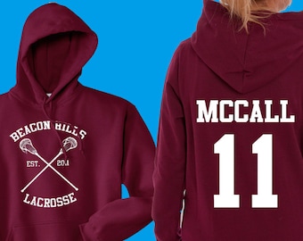 Teen Wolf Hoodie, Beacon Hills Lacrosse Hoodie, McCall 11, Teen Wolf Hooded Sweatshirt Size S - 4XL - Lahey, Stilinski, Hale, Available