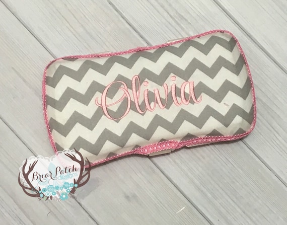 Custom Pink gray chevron girls baby travel wipe case GET it PERSONALIZED add a bow or a name
