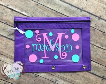 Personalized Monogrammed Pencil Pouch, Pencil Case, Personalized School Supplies, Back to School, 3 Ring Pencil Case, Zipper Pouch