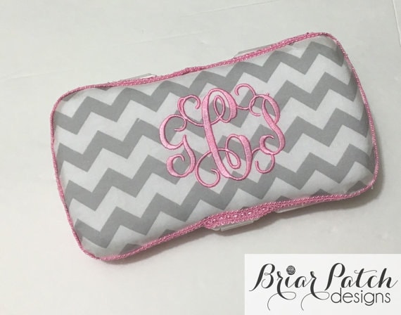 Custom Pink gray chevron girls baby travel wipe case GET it PERSONALIZED add a bow or a name