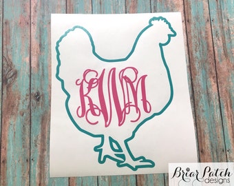 Monogrammed Chicken Decal, Laptop Decal, Car Decal, Yeti Decal, Personalized Decal