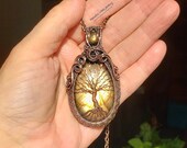 Yellow Labradorite Tree Of Life Necklace Wire Wrapped Yggdrasil Pendant Handmade Wire Wrap Boho Hippie Artisan Jewelry