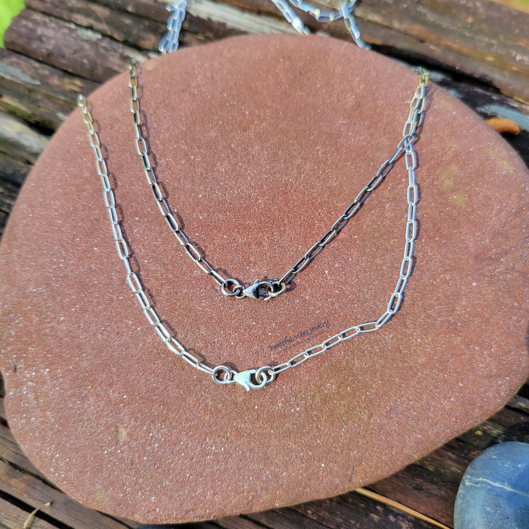 Solid Sterling Silver Paper Clip Style Chain Necklace Etsy