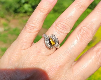 Handmade Tigers Eye Ring Wire Wrapped In Sterling Siver Size 6.75