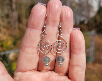 Handmade Sterling Silver Fluorite Earrings Spiral Boho Jewelry