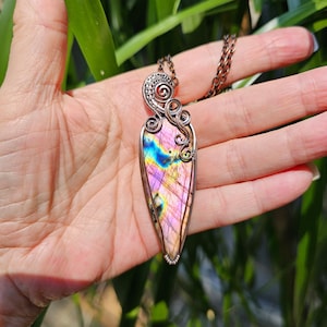 Handmade Purple Labradorite Pendant Necklace Wrapped In Solid Copper