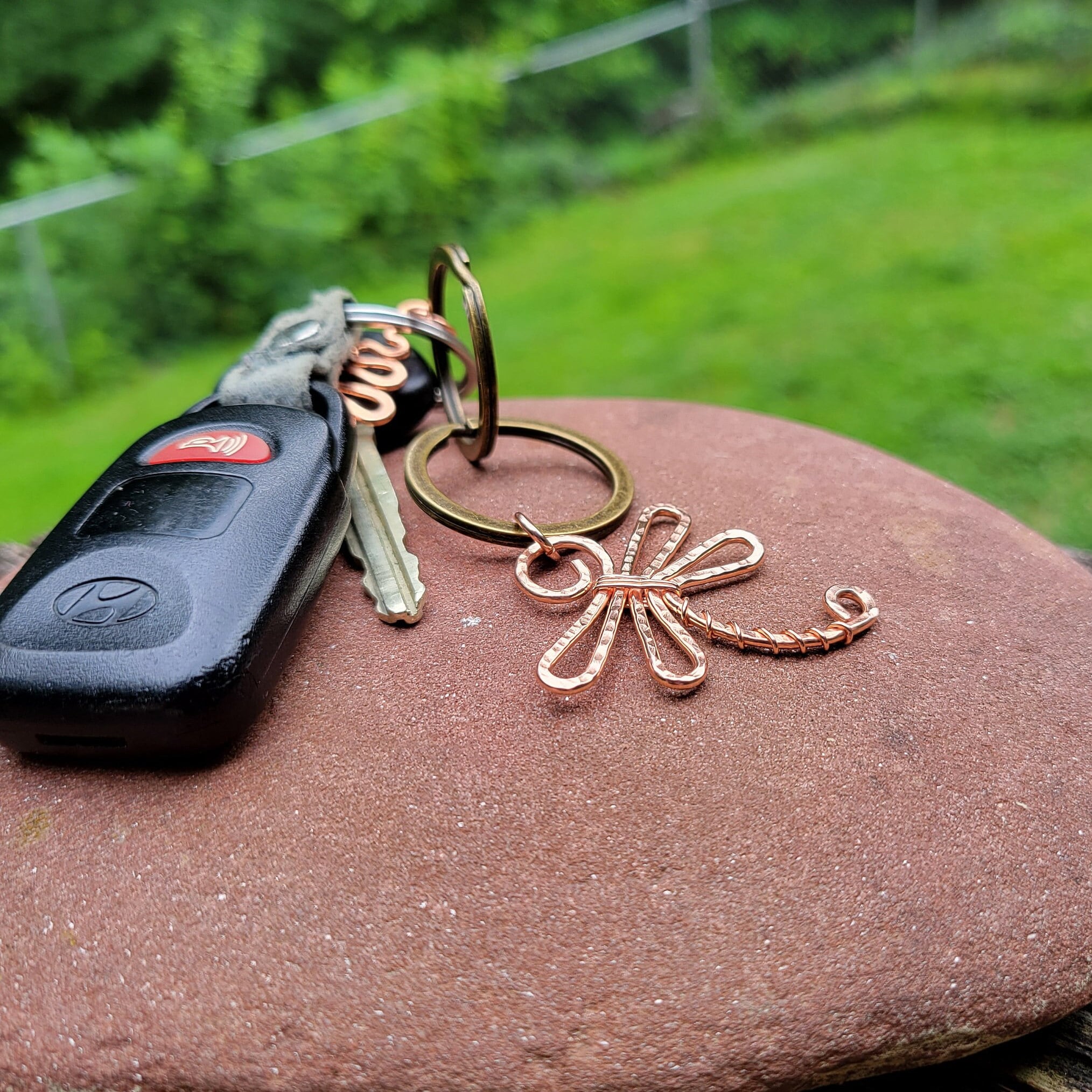 Wire Wrapped Dragonfly Keychain Copper Wire Wrap Handmade Boho