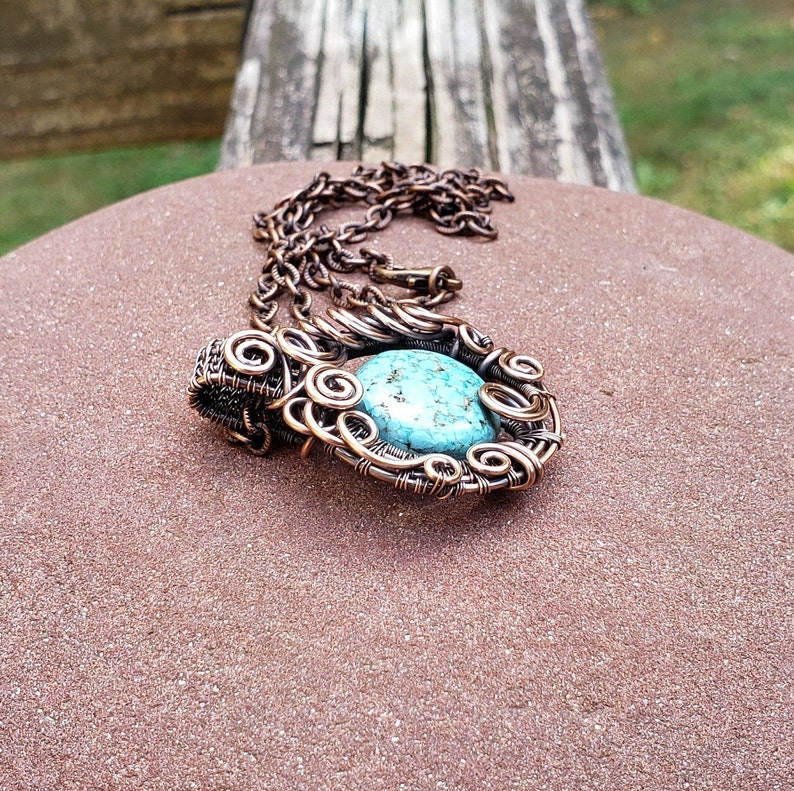 Wire Wrapped Turquoise Howlite Necklace Jewelry Set Oxidized Copper Wire Wrap Earrings Boho Hippie Artisan Spiritual Jewelry