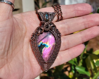 Handmade Purple Labradorite Pendant Necklace One Of A Kind Copper Jewelry