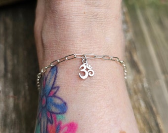 Solid Sterling Silver Adjustable Om Aum Anklet Or Bracelet Boho Spiritual Jewelry