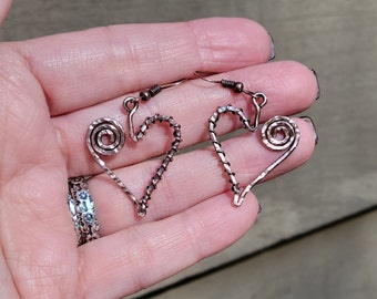 Handmade Copper Heart Earrings