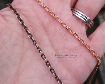 Solid Copper Chain Necklace Oxidized (Antiqued) Or Shiny