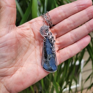 Handmade One Of A Kind Blue Kyanite Pendant Necklace Wrapped In Sterling Silver Unique Boho Crystal Jewelry