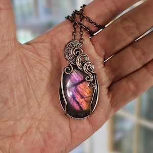 Handmade Purple Labradorite Pendant Necklace Wrapped In Solid Copper