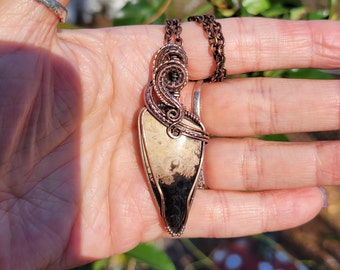Handmade Palm Root Agate Pendant Necklace In Copper