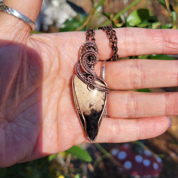 Handmade Palm Root Agate Pendant Necklace In Copper