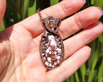 Handmade Wild Horse Magnesite And Citrine Pendant Necklace Wire Wrapped In Copper