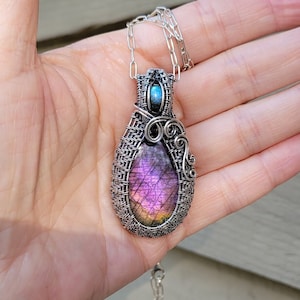 Handmade One Of A Kind Purple Labradorite Pendant Necklace Wrapped In Solid Sterling Silver Boho Crystal Jewelry