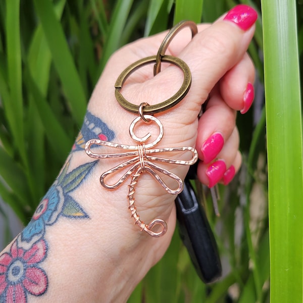Wire Wrapped Dragonfly Keychain Copper Wire Wrap Handmade Boho Hippie Artisan Jewelry