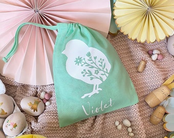 Personalised Easter Chick Gift Bag, Egg Hunt Bag, First Easter Gift, Kids Easter Gift, Table Gift for Easter, Floral Easter Decor, Cute Gift