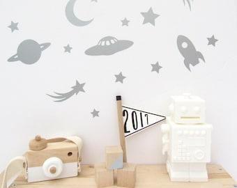Space Wall Decals for Kids Rooms, Rocket Wall Stickers, Outer Space Kids Decor, Space-Themed Playroom, Boys Room Decor, Spaceship Wall Art