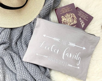 Personalised Family Travel Pouch, Holiday Bag, Passport Holder, Newlywed Gift Idea, Personalised Family Gift, Travel Bag, Honeymoon Gift