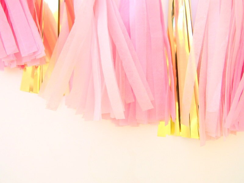 Pink & Gold Tissue Paper Tassel Garland. First Birthday Hen Etsy