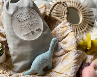 Bolsa de brinquedos de dinossauro personalizada, decoração infantil, armazenamento de brinquedos para sala de jogos, ideias de presentes para crianças, decoração de dinossauro, berçário de dinossauro, decoração boho infantil