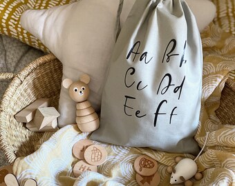 Personalised ABC/Alphabet Typography Toy Bag, Kids Scandi Room Decor, Toy Storage, Birthday/Christmas Gifts for Kids, New Baby Shower Gift