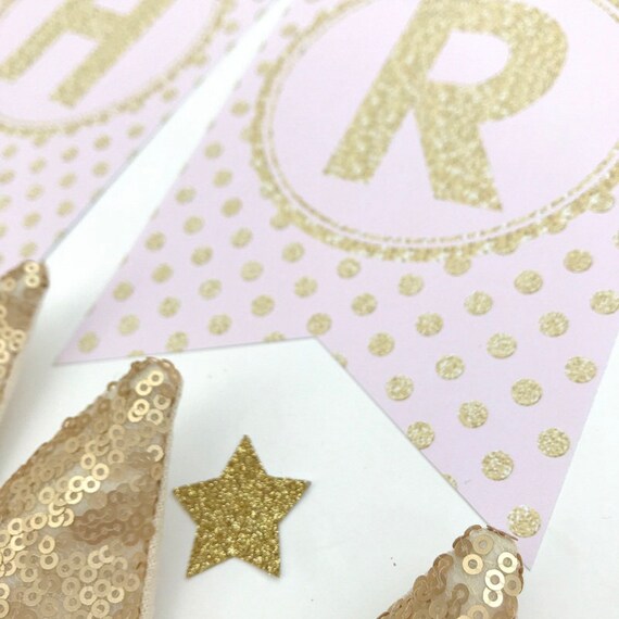 Personalised Pink//Gold Bunting First//1st Birthday Hen Do Shower Polka Dot
