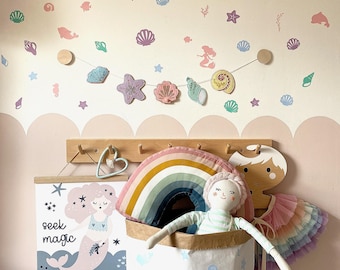 Calcomanías de pared de sirena/bajo el mar para habitaciones infantiles, pegatinas para sala de juegos, ideas para habitaciones infantiles de niñas, decoración de habitaciones de sirena para niñas, habitación con temática de playa