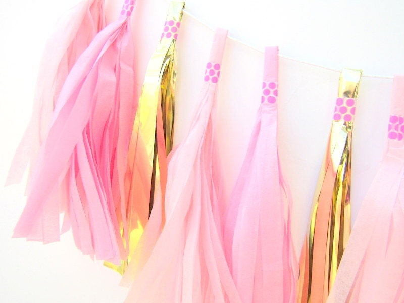 Pink & Gold Tissue Paper Tassel Garland. First Birthday Hen Etsy