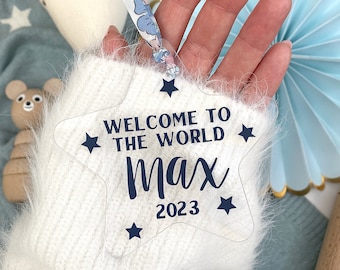 Personalised Liberty Star Welcome to the World New Baby Gift, Baby Shower Gift for New Mums/Parents, Keepsake, Special Memento, Small Gift