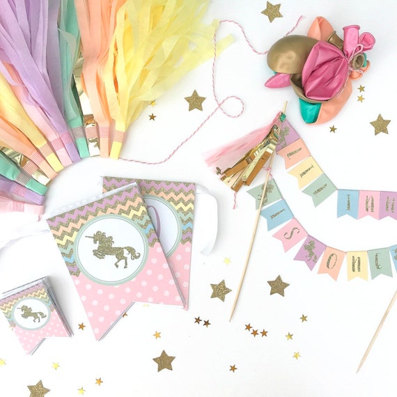Personalised Pastel Rainbow Gold Glitter Unicorn Party Box Etsy