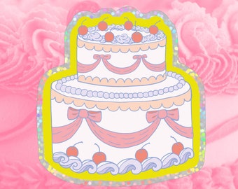 Take-The-Cake Glitter Sticker | Glitter vinyl cake sticker waterproof sticker for laptop kindle water bottle