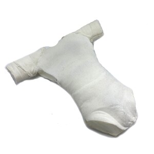 May include: A white baby onesie with short sleeves. The onesie is made of a soft, stretchy fabric and has a simple design.