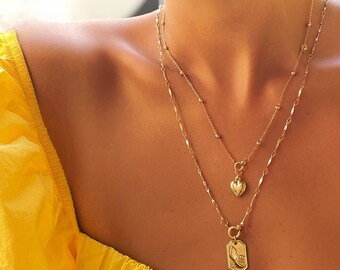 Layered necklace set "Mariposa" L&I,14K gold plating,heart pendant dainty,dainty butterfly necklace,valentines day gift,heart shape necklace